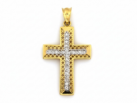 Zawieszka złoty krzyżyk na łańcuszek z cyrkoniami