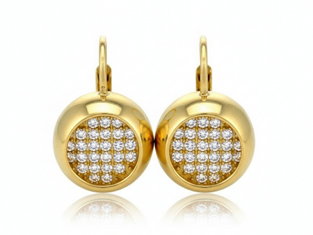 Złote kolczyki wygodne zapięcie okrągła ozdoba z cyrkoniami