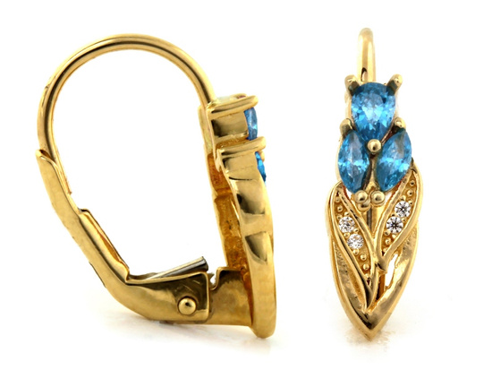 Kolczyki złote z niebieskimi kamieniami angielskie zapięcie 