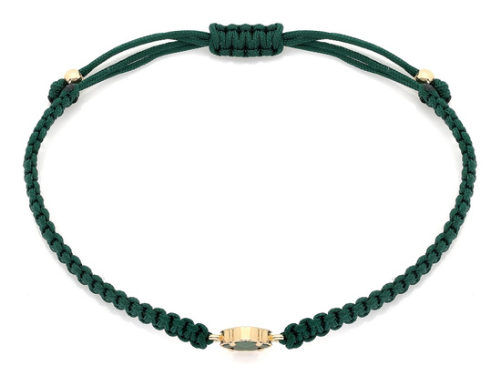 Bransoletka złota koniczynka marokańska z malachitem na zielonym sznurku