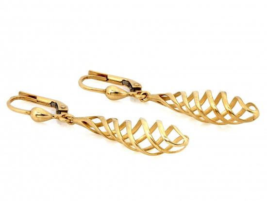 Kolczyki złote wiszące ażurowe długie błyszczące angielskie skręcone