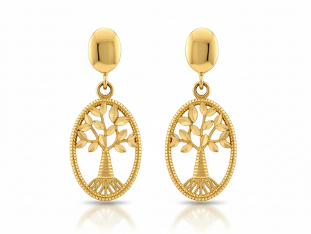 Kolczyki złote wiszące z drzewem