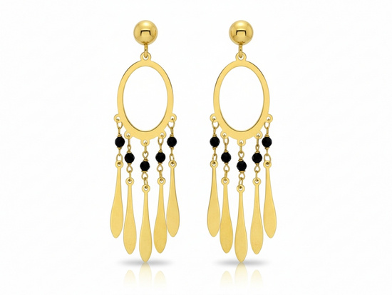 Kolczyki złote duże długie ruchome z czarnymi cyrkoniami