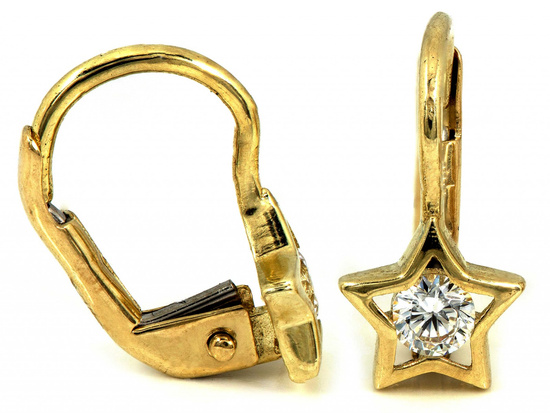 Kolczyki złote gwiazdka z cyrkonią bezpieczne zapięcie