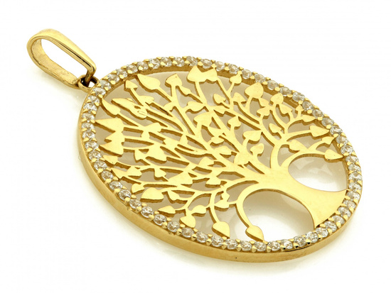 Zawieszka złota okrągła z drzewkiem szczęścia