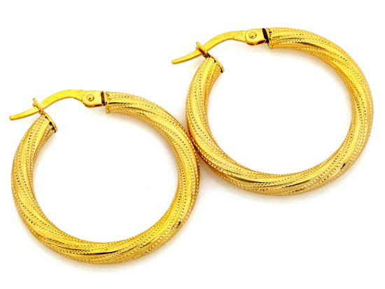 Kolczyki złote koła kółka błyszczące skręcone