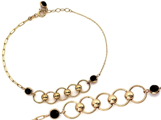 Bransoletka złota z czarnymi cyrkoniami wstawka z kółeczek