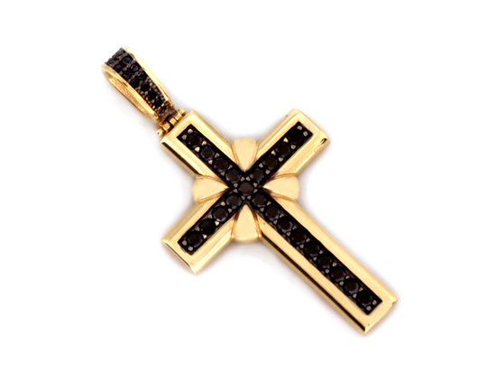 Zawieszka złoty krzyżyk wisiorek duży z czarnymi cyrkoniami
