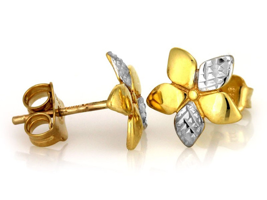 Złote kolczyki kwiatki na sztyfcie