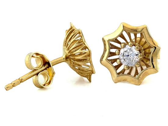 Kolczyki złote na sztyfcie z cyrkonią 