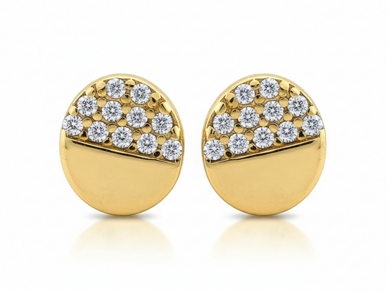 Złote kolczyki delikatne owalne na sztyfcie zdobione cyrkoniami