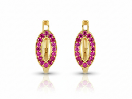 Kolczyki angielskie owal z czerwonymi cyrkoniami