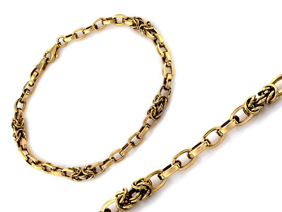 Bransoletka złota łańcuszkowa z dwóch różnych splotów