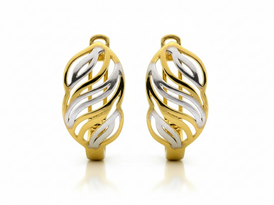 Kolczyki złote dwukolorowe ażurowe angielskie zapięcie