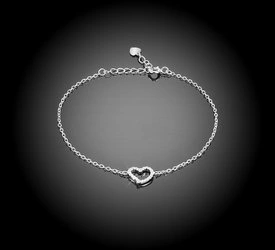 Bransoletka srebrna 925 z diamentowymi cyrkoniami - serce