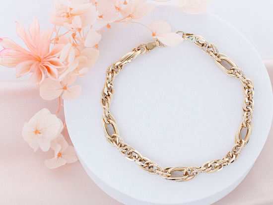 Złota bransoletka przeplatane duże ogniwa modna gruba