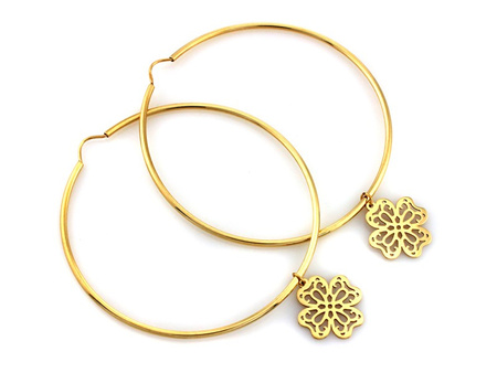 Kolczyki złote koła 40mm z ażurową koniczyną