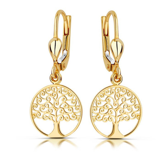 Złote kolczyki 375 drzewka - wiszące
