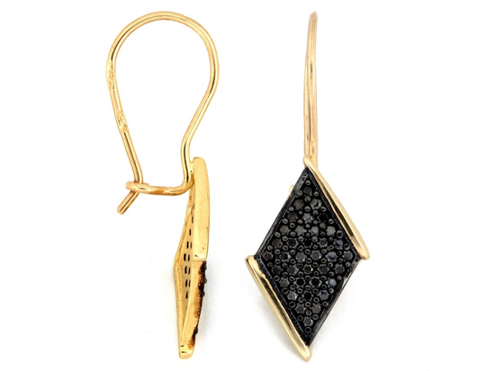 Kolczyki złote na biglu romby z czarnymi cyrkoniami