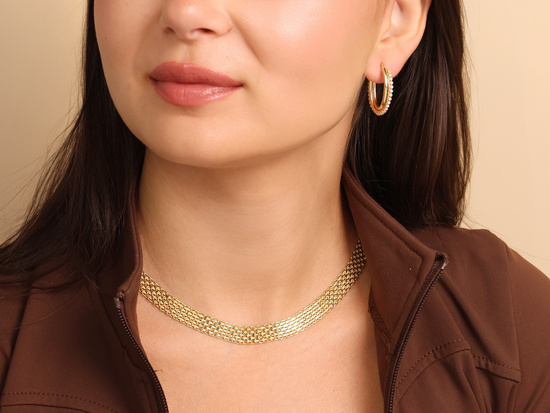 Złote kolczyki owalne z cyrkoniami angielskie zapięcie