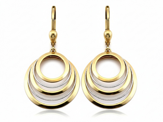 Kolczyki złote wiszące dwukolorowe okrągłe z obręczy