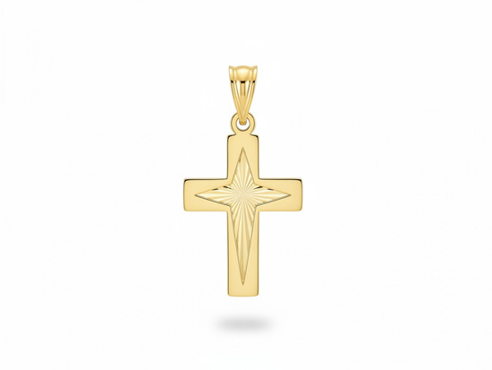 Złota zawieszka krzyżyk na łańcuszek frezowany