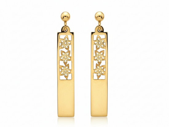 Kolczyki złote prostokątne długie sztywne