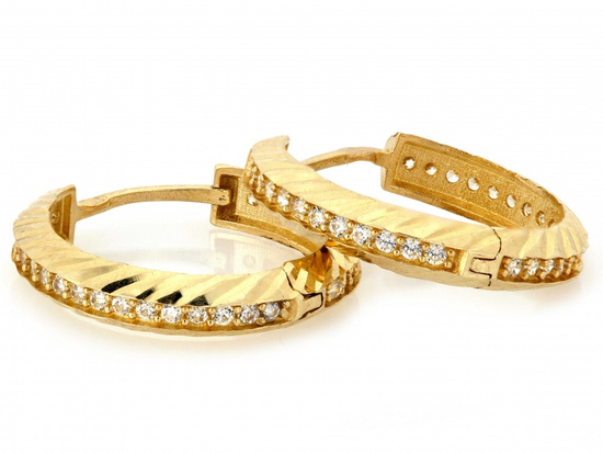 Kolczyki złote kółka błyszczące zdobione 16mm