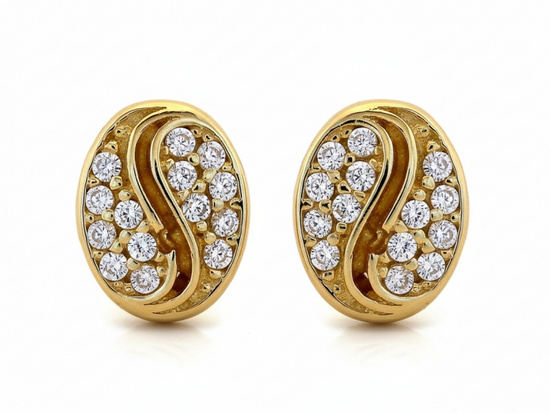 Kolczyki złote na sztyfcie owalna z cyrkoniami