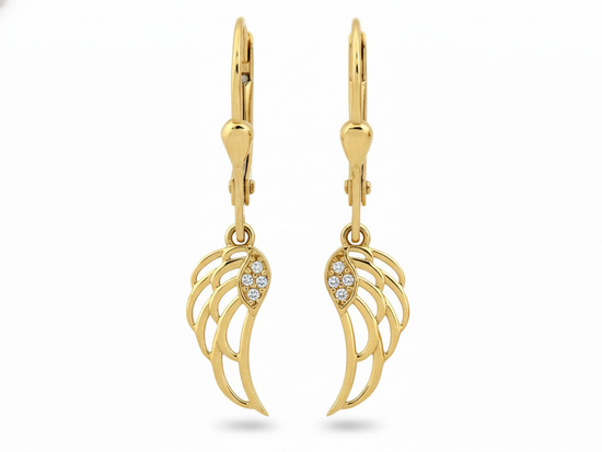 Kolczyki złote wiszące ażurowe skrzydła