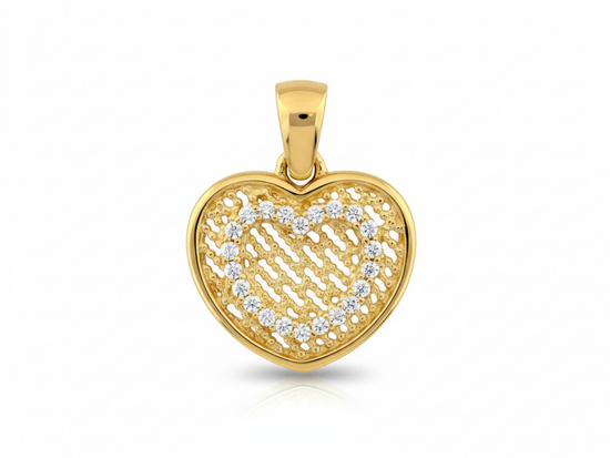 Zawieszka złota serce ażurowe zdobione cyrkoniami