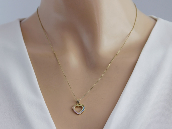 Zawieszka złote serce z kolorowymi cyrkoniami