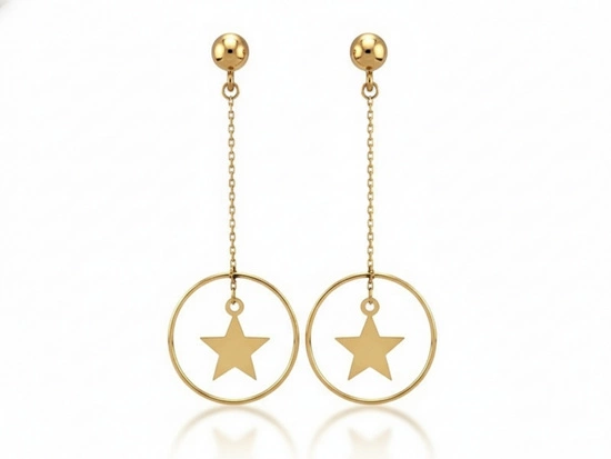 Kolczyki złote koła na łańcuszku z gwiazdą sztyfty