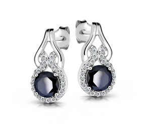 Srebrne kolczyki 925 z naturalnymi szafirami i diamentowymi cyrkoniami