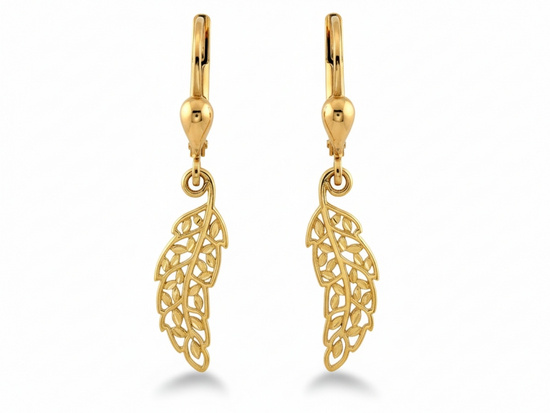 Kolczyki złote wiszące ażurowy liść
