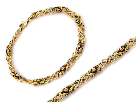 Złota bransoletka z elementami splotu królewskiego