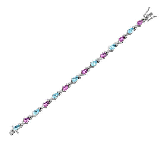 Bransoletka srebrna 925 z 7 naturalnymi ametystami i 7 topazami