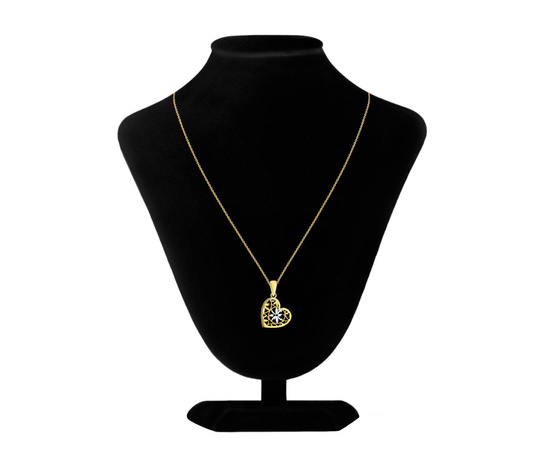 Złoty naszyjnik 375 - ażurowe serce z kwiatem