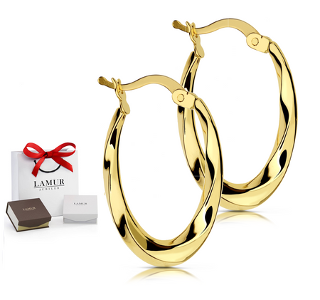 Złote kolczyki owalne koła 585 zdobione