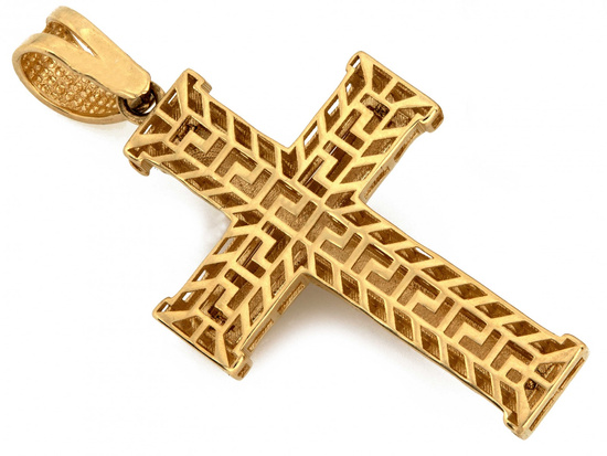 Złota zawieszka krzyżyk z Jezusem rodowany białym złotem