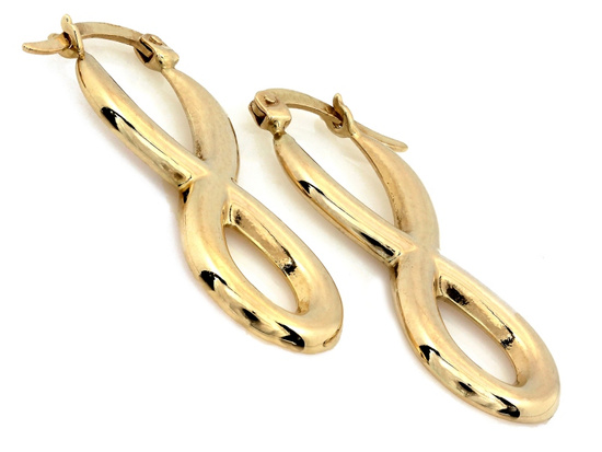 Złote kolczyki wiszące sztywne wzór nieskończoności