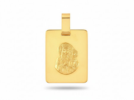 Duży złoty medalik prostokątny z Matką Boską Częstochowską