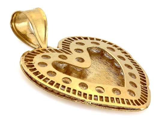 Zawieszka złota błyszczące serce z satynowym sercem 