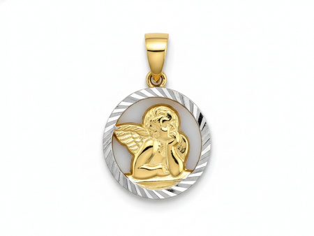 Medalik z aniołkiem dwa kolory złota