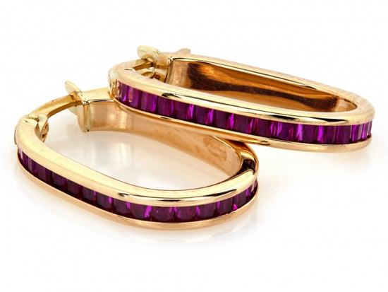 Kolczyki angielskie złote koła owalne z czerwonymi cyrkoniami