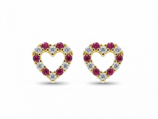 Subtelne złote kolczyki serce wysadzane cyrkoniami