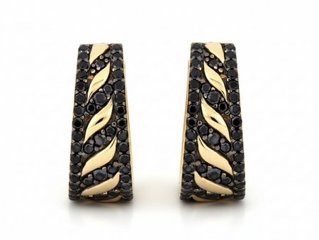 Kolczyki złote szerokie koła kółka z czarnymi cyrkoniami