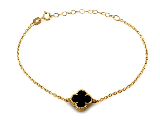 Bransoletka złota łańcuszkowa z czarnym kwiatkiem