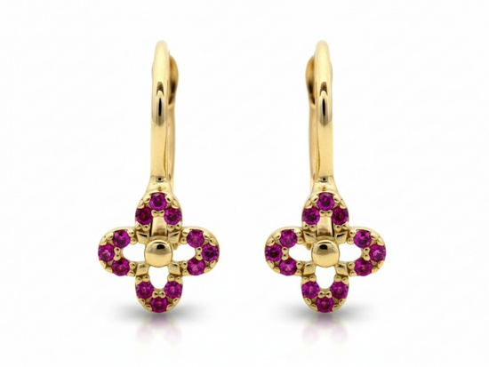 Kolczyki złote angielskie z czerwonymi cyrkoniami