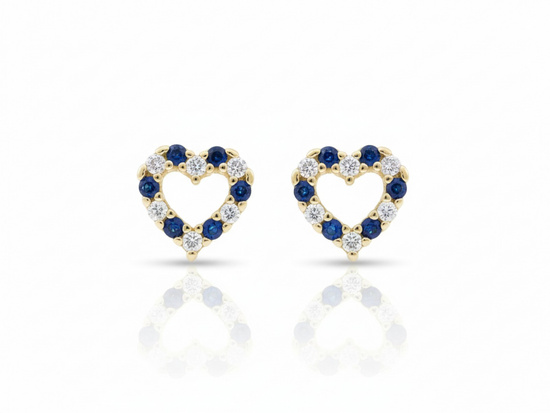 Subtelne złote kolczyki serce z cyrkoniami na sztyfcie